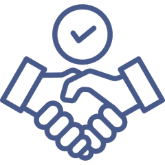 Icon of two hands shaking with a checkmark above, symbolizing agreement or partnership.